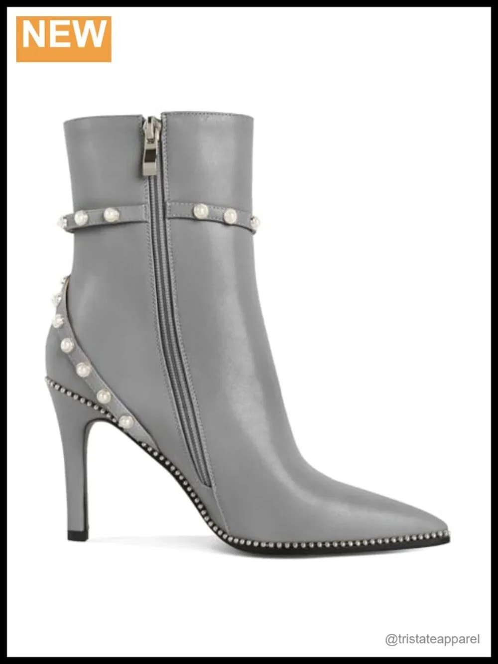 Women's Faux Suede Pointed Toe Stiletto Ankle Booties with Pearl Buckle